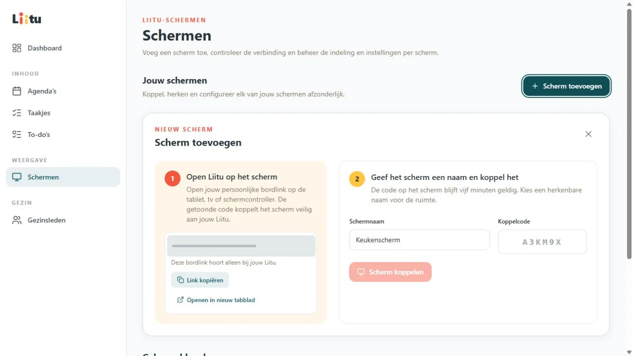 Liitu-wizard om een scherm te koppelen met afgeschermde persoonlijke bordlink